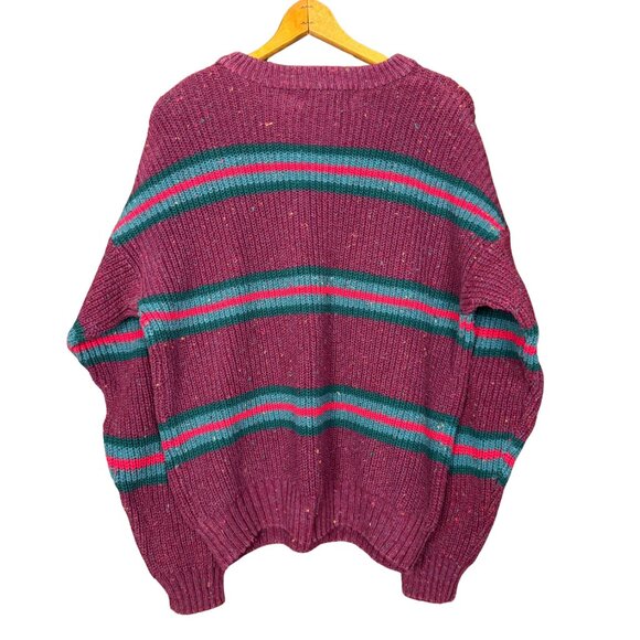 Vintage 90s Eddie Bauer Stripe Sweater Speckled Knit Crewneck Cotton - Picture 8 of 9